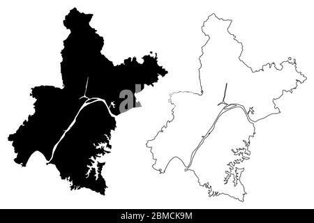 Wuhan Stadt (Volksrepublik China, Provinz Hubei) Karte Vektorgrafik, Skizze kritzelnCity of Wuhan Karte Stock Vektor