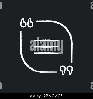 Chat-Blase mit Zitaten Kreide weißes Symbol auf schwarzem Hintergrund. Leeres Kreisfeld für direkte Sprachausgabe. Leerer Dialograhmen mit Anführungszeichen. Isoliert Stock Vektor