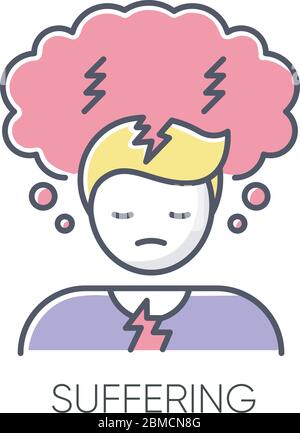 Symbol für RGB-Farbe wird nicht angezeigt. Angststörung. Depression Symptom. Gefühl von Schmerz. Migräne von Anspannung. Negativer psychologischer Zustand. Psychische Gesundheit ist Stock Vektor