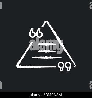 Dreieck Chat-Blase mit Zitaten Kreide weißes Symbol auf schwarzem Hintergrund. Leeres Feld für direkte Sprachausgabe. Leeres Dialogformular mit Anführungszeichen. Isoliert Stock Vektor