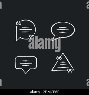 Leere Chat-Blasen mit Anführungszeichen Kreide weißen Symbolen auf schwarzem Hintergrund gesetzt. Textfeld mit Anführungszeichen. Leere Kommentarvorlagen. Angezeigt. Isolieren Stock Vektor