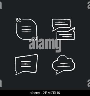 Textbox Kreide weiße Symbole auf schwarzem Hintergrund gesetzt. Leeres Gruppenchat und Feedback-Feld. Leere Sprechblasen. Online-Kommunikation und -Benachrichtigung. Iso Stock Vektor