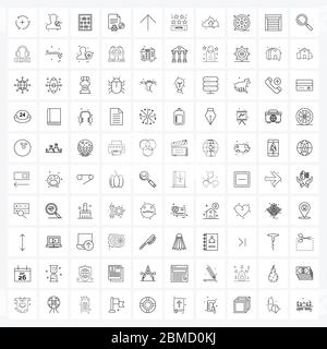 100 Universal Icons Pixel Perfect Symbole von oben, Pfeil, Abakus, Laufwerk, Datei Vektor Illustration Stock Vektor