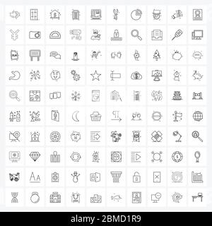 Set von 100 Simple Line Icons der Schule, Bildung, Dollar, Laptop, Mülleimer Vektor Illustration Stock Vektor