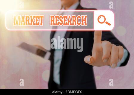 Schreiben Notiz zeigt Marktforschung. Geschäftskonzept für die Erfassung von Informationen über Verbraucher Stockfoto
