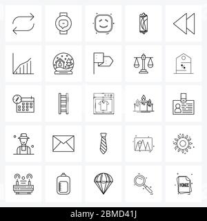 Packung mit 25 Universal Line Icons für Web-Anwendungen Grafik, vorherige, Emoji, Medien, Hotdog Vektor Illustration Stock Vektor