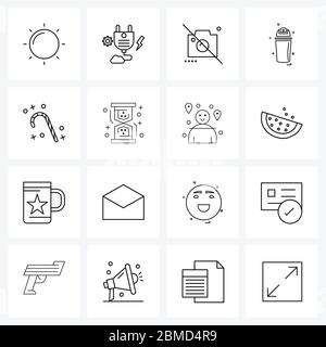 Packung mit 16 Universal Line Icons für Web-Anwendungen Süßigkeiten, Kamera, elektrisch, bin, zu Hause Vektor Illustration Stock Vektor