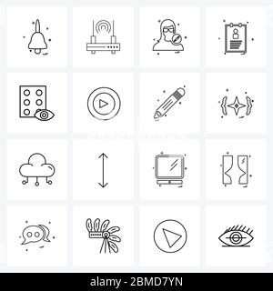 16 Universal Line Icon Pixel Perfect Symbole für Auge, Dokument, Avatar, doc, Vektor Illustration Stock Vektor