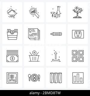 16 Interface Line Icon Set von modernen Symbolen auf Snack, Essen, Essen, gruselig, Baum Vektor Illustration Stock Vektor