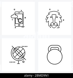 4 Universal Line Icons für Web und Mobile Temp; Koordinaten; Löwe; Wald; Globus Vektor Illustration Stock Vektor