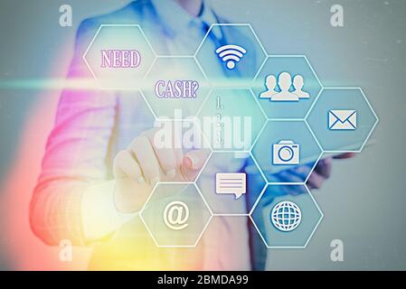 Worttext benötigt Cash-Frage. Business Foto präsentiert jemanden fragen, ob Sie mehr Geld brauchen oder nicht Stockfoto