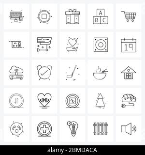 UI Set von 25 Basic Line Icons von Haus, Einkaufen, Geschenkbox, Warenkorb, Würfel Vektor Illustration Stock Vektor