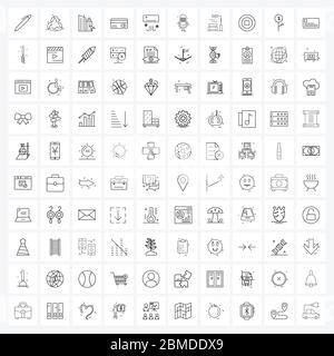 100 Universal Line Icon Pixel Perfect Symbole für Finanzen, Währung, Pfeil, Geschäft, gps Vektor Illustration Stock Vektor