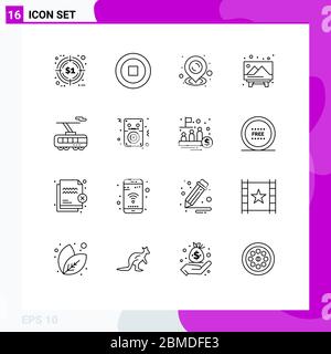 User Interface Pack von 16 grundlegende Umrisse von Transport, smart, PIN, clever, Bild editierbar Vektor Design-Elemente Stock Vektor