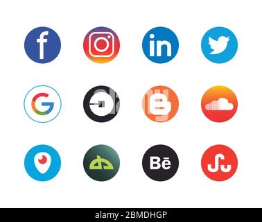 Flacher Stil Icon Set Design, Social Media Apps Multimedia Kommunikation und digitales Marketing Thema Vektor-Illustration Stock Vektor