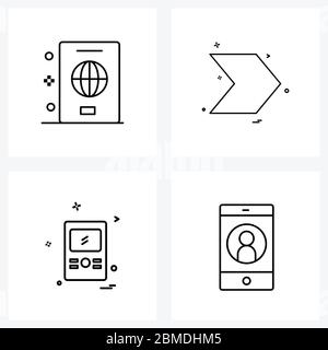 Satz von 4 Modern Line Icons der id; Remote-Zugriff; Pfeil; Pfeil; Benutzer Vektor Illustration Stock Vektor