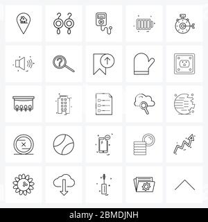 Set von 25 UI-Symbole und Symbole für Sound, Projekt, Kopfhörer, Leistung, Laden Vektor Illustration Stock Vektor