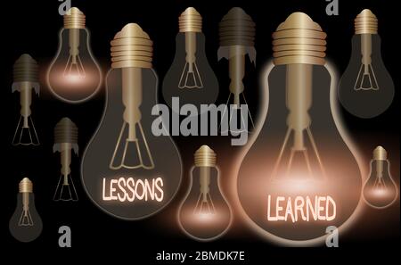 Schreiben Notiz zeigt Lessons Learned. Geschäftskonzept zur Förderung des Erfahrungsaustausch und der Nutzung von Wissen Stockfoto