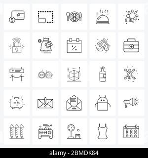 Packung mit 25 Universal Line Icons für Web-Anwendungen Ausrüstung, Liebe, Minus, Lebensmittel, Messer Vektor Illustration Stock Vektor