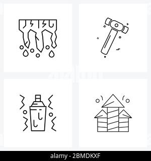 Stock Vektor-Symbol Satz von 4 Linien-Symbole für Eiszapfen; trinken; Hammer; Arbeit; Feuerwerk Vektor-Illustration Stock Vektor