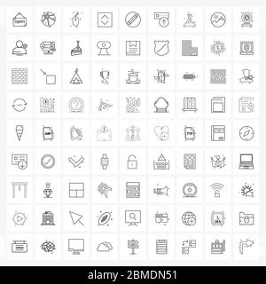 81 Interface Line Icon Set moderner Symbole auf Schreibwaren, Bleistift, Maus, unten, Interface Vektor Illustration Stock Vektor