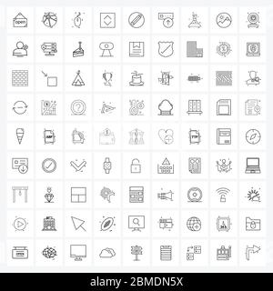 81 Interface Line Icon Set moderner Symbole auf Schreibwaren, Bleistift, Maus, unten, Interface Vektor Illustration Stock Vektor