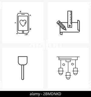 UI Set von 4 Basic Line Icons von Mobile; Löffel; Bleistift; Einstellung; Dekor Vektor Illustration Stock Vektor