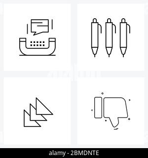 UI Satz von 4 Basic Line Icons des Telefons; Abneigung; Bearbeiten; Pfeil; Daumen Vektor Illustration Stock Vektor