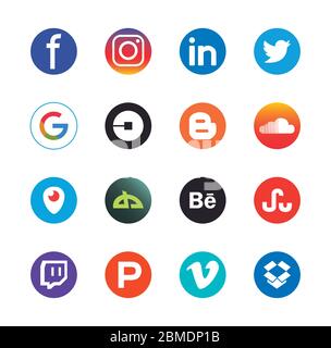 Flacher Stil Icon Set Design, Social Media Apps Multimedia Kommunikation und digitales Marketing Thema Vektor-Illustration Stock Vektor