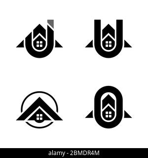 Set von Haus-Logo, mit Anfangsbuchstaben J, U, O, Design-Konzept, isoliert auf weißem Hintergrund. Stock Vektor