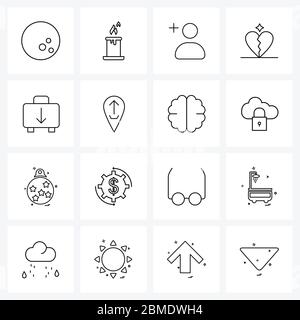 16 Universal Line Icon Pixel Perfect Symbole zum Download, Aktentasche, männlich, Tasche, valentine Vector Illustration Stock Vektor