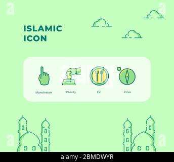 islamische Symbol Set Sammlung Paket mit grünen Thema moderne flache Stil Vektor-Illustration für ramadan kareem Vektor Stockfoto