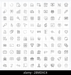 100 Interface Line Icon Set moderner Symbole auf Last, Wolke, Fehler, plus, Essential Vector Illustration Stock Vektor