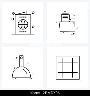 Set von 4 Universal Line Icons der Navigation; Pumpe; Tourismus; Ordner; Toilette Vektor Illustration Stock Vektor