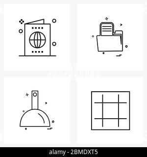 Set von 4 Universal Line Icons der Navigation; Pumpe; Tourismus; Ordner; Toilette Vektor Illustration Stock Vektor