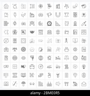 UI Set von 100 Basic Line Icons für Sport, Text, App, Abstand, ui Vektor Illustration Stock Vektor