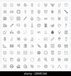 100 Universal Line Icon Pixel Perfect Symbole von Tier, Projekt, Werkzeug, Leistung, Transport Vektor Illustration Stock Vektor