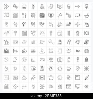 UI Set von 100 Basic Line Icons von Kolben, Bowling, Zahnräder, Sport, Bowling Vektor Illustration Stock Vektor