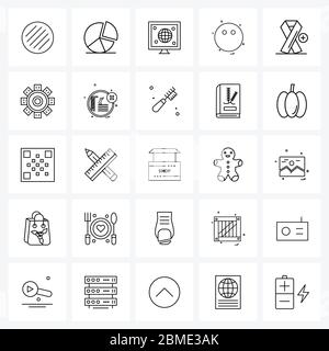 UI Set von 25 Basic Line Icons von Medizin, Krebs, Internet, leise, Emote Vektor Illustration Stock Vektor