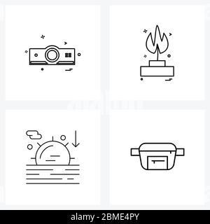 Einfaches Set mit 4-Linien-Symbolen wie Kamera, Wetter, Bild, Chemie, Zubehör Vektorgrafik Stock Vektor