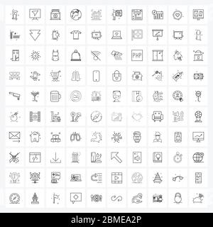 100 Universal Line Icon Pixel Perfect Symbole für Talkie, Talkie, Tablet, Outdoor, Welt Vektor Illustration Stock Vektor