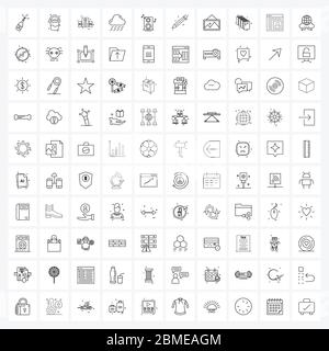 UI Set von 100 Basic Line Icons von Bleistift, Sound, Musik, Musik, Wetter Vektor Illustration Stock Vektor