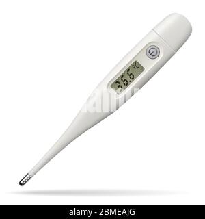 Elektronisches medizinisches Thermometer. Digitales Gerät zur Messung der Körpertemperatur. Isoliertes Objekt. Weißer Hintergrund. Vektor Stock Vektor