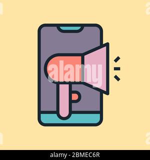 Mobile Marketing. Konzept Illustration, flaches Design Linear Stil Banner. Verwendung für E-Mail-Newsletter, Header, Blog-Beiträge, Print und mehr. Vektor Stock Vektor