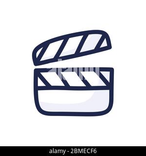 Film Video Clapperboard einfache Kontur Farbe Symbol isoliert auf weiß. Cartoon Hand zeichnen Vektor-Illustration Stock Vektor