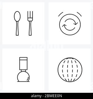 UI Set von 4 Basic Line Icons Löffel, Kosmetik, Geschirr, Zeit, Nagel Vektor Illustration Stock Vektor