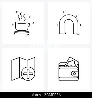 4 Universal Icons Pixel Perfect Symbole für Tee, Karte, Heißgetränk, magnetisch, Geldbörse Vektor Illustration Stock Vektor