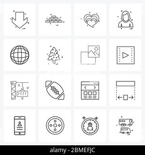 Universelle Symbole von 16 Modern Line Icons, Avatar, Arbeit, Profil, Lieblings-Vektor-Illustration Stock Vektor