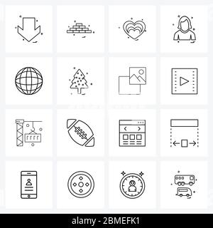 Universelle Symbole von 16 Modern Line Icons, Avatar, Arbeit, Profil, Lieblings-Vektor-Illustration Stock Vektor