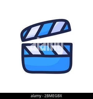Film Video Clapperboard einfache Kontur Farbe Symbol isoliert auf weiß. Cartoon Hand zeichnen Vektor-Illustration Stock Vektor